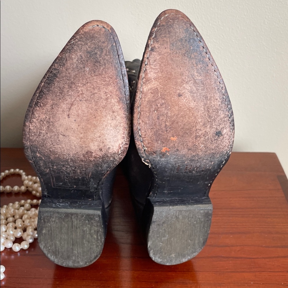 Frye Billy Dark Gray Studded Cowboy Boots Sz 6 - Picture 10 of 14
